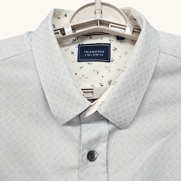 7 Diamonds Men’s Dress Shirt Large Light Blue 4-Way Stretch Short Sleeve - Picture 2 of 12